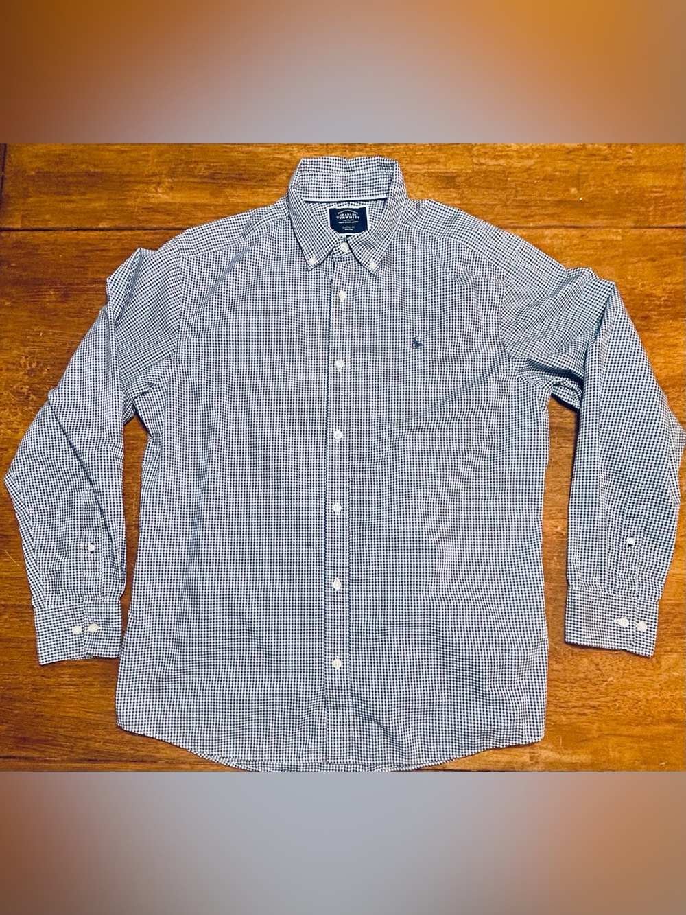 Charles Tyrwhitt Blue and White Gingham Button-Down Cotton Shirt